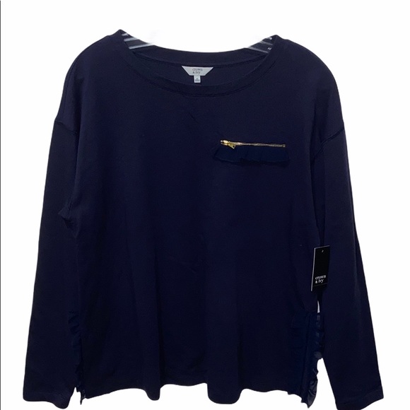 Crown & Ivy Long Sleeve Top with Zip Ruffle Detail - Picture 2 of 5